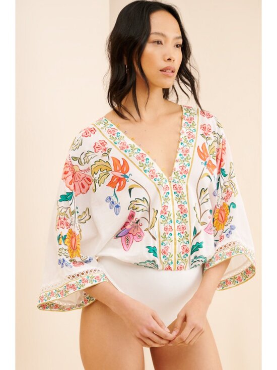 FARM Rio Tops - FARM Rio Off-White Insects Floral Bodysuit